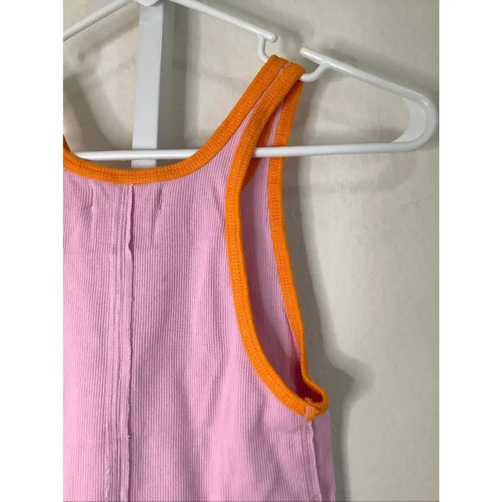 Free People Women's XS Pink Only One Ringer Solids Tank Top Retro Boho P5-14